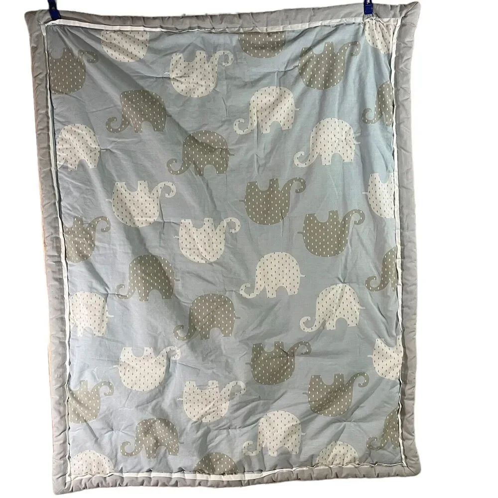 NoJo Dreamer Collection Elephant Blue Grey Crib Bedding Comforter Quilt Blanket